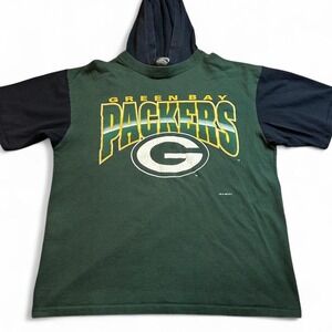 Vintage Green Bay Packers nfl colorblock hooded jostens‎ tshirt size large